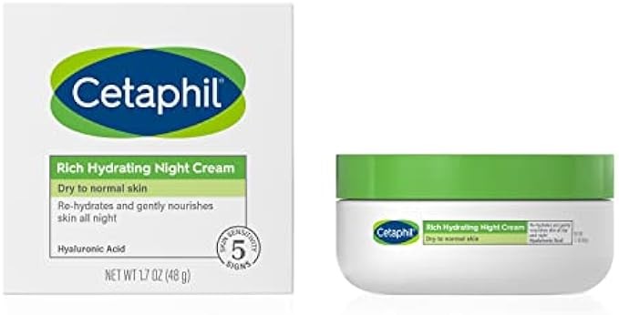 CETAPHIL Rich Hydrating Night Cream For Face, With Hyaluronic Acid, 1.7 oz, Moisturizing Cream For Dry To Very Dry Skin, No Added Fragrance, (Packaging May Vary)