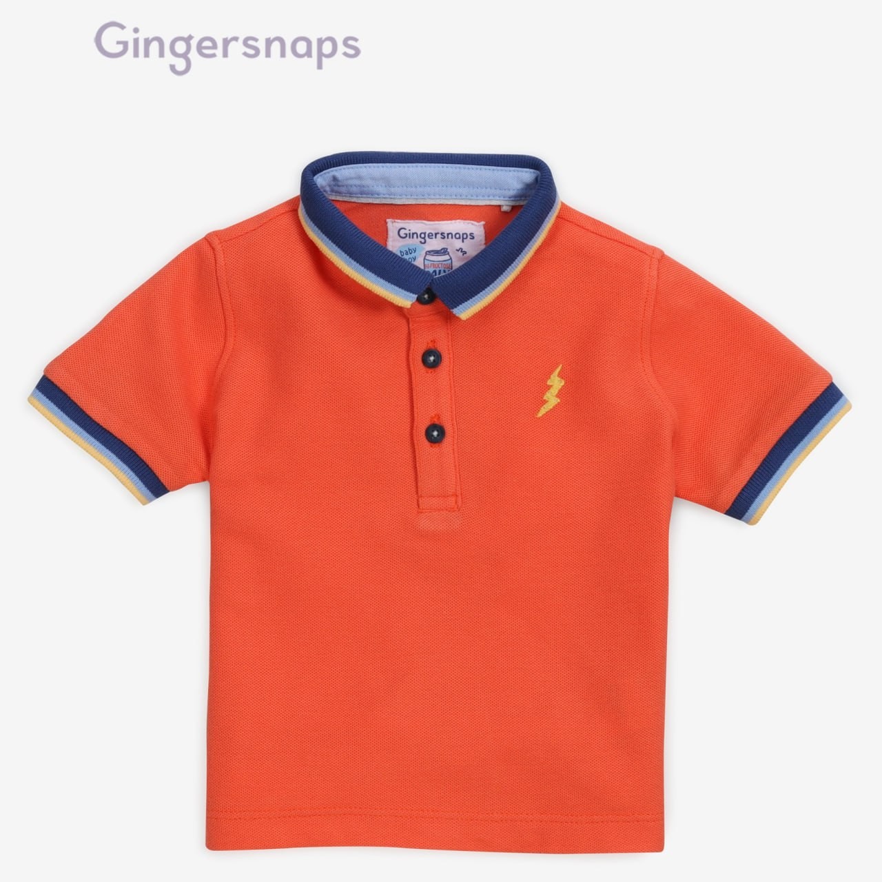 Gingersnaps Baby Boys' Tricolour Collar Polo with Lightning Embroidery