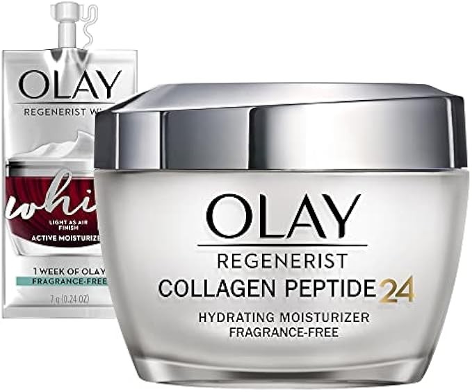 Olay Regenerist Collagen Peptide 24 Face Moisturizer Cream with Niacinamide for Firmer Skin, Anti-Wrinkle Fragrance-Free 1.7 oz, Includes Olay Whip Travel Size for Dry Skin