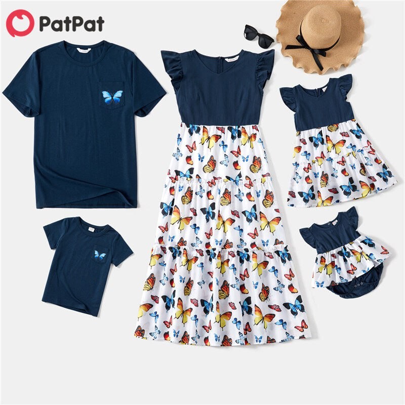PatPat Mosaic Butterfly Print Family Look Outfits Kids Baby Adult Clothes Matching Sets