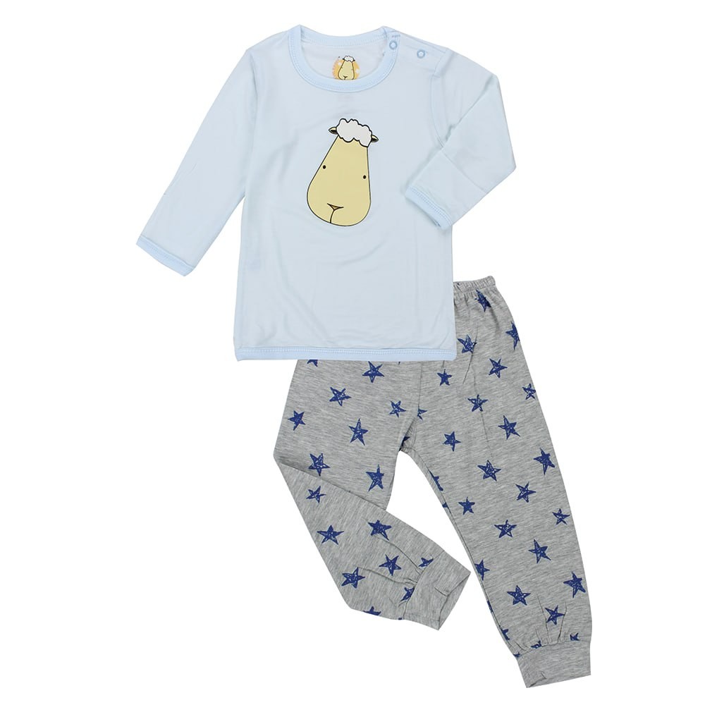 Baa Baa Sheepz Pyjamas Set Big Face Blue + Blue Star Grey