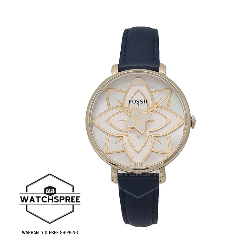[Watchspree] Fossil Ladies' Jacqueline Three-Hand Navy Leather Strap Watch ES4938
