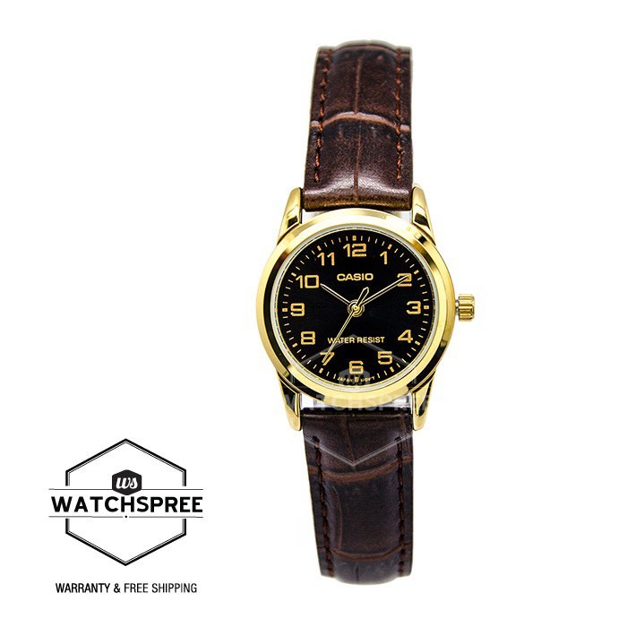 [Watchspree] Casio Ladies' Standard Analog Brown Leather Strap Watch LTPV001GL-1B LTP-V001GL-1B