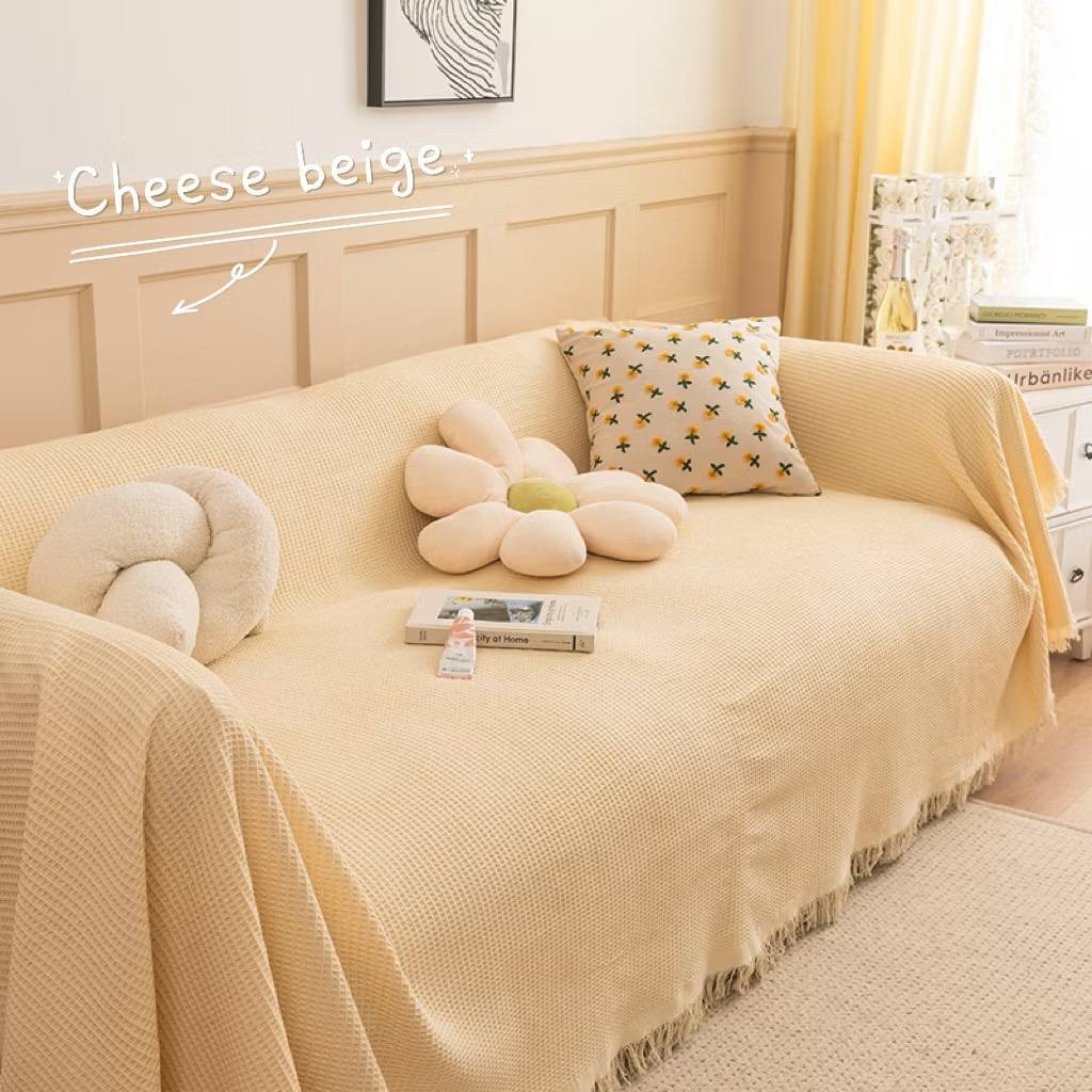 Ready stock_Modern Sofa Cover 2 3 4  ins seat cove cotton Seater White Nordic Simplicity Towel Slipcover Sofa blanket pastoral fabric Cloth Cover l Shape Sofa Towel Set Sarung Sofa release cover Full 