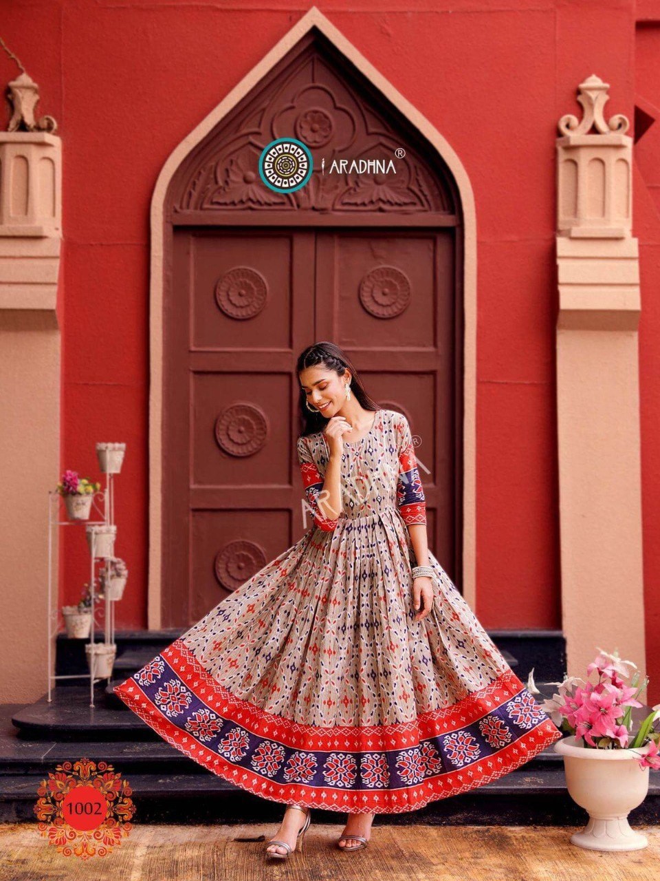 SG READYSTOCK Pure Cotton Ikkat Pattern Full Anarkali Kurti Long Maxi Gown Cotton Gowns Casualwear Summer Wear