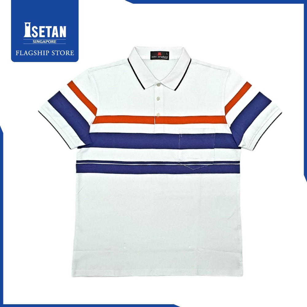 John Langford Pique Striped Polo T-Shirt with Pocket White J3E-050-02