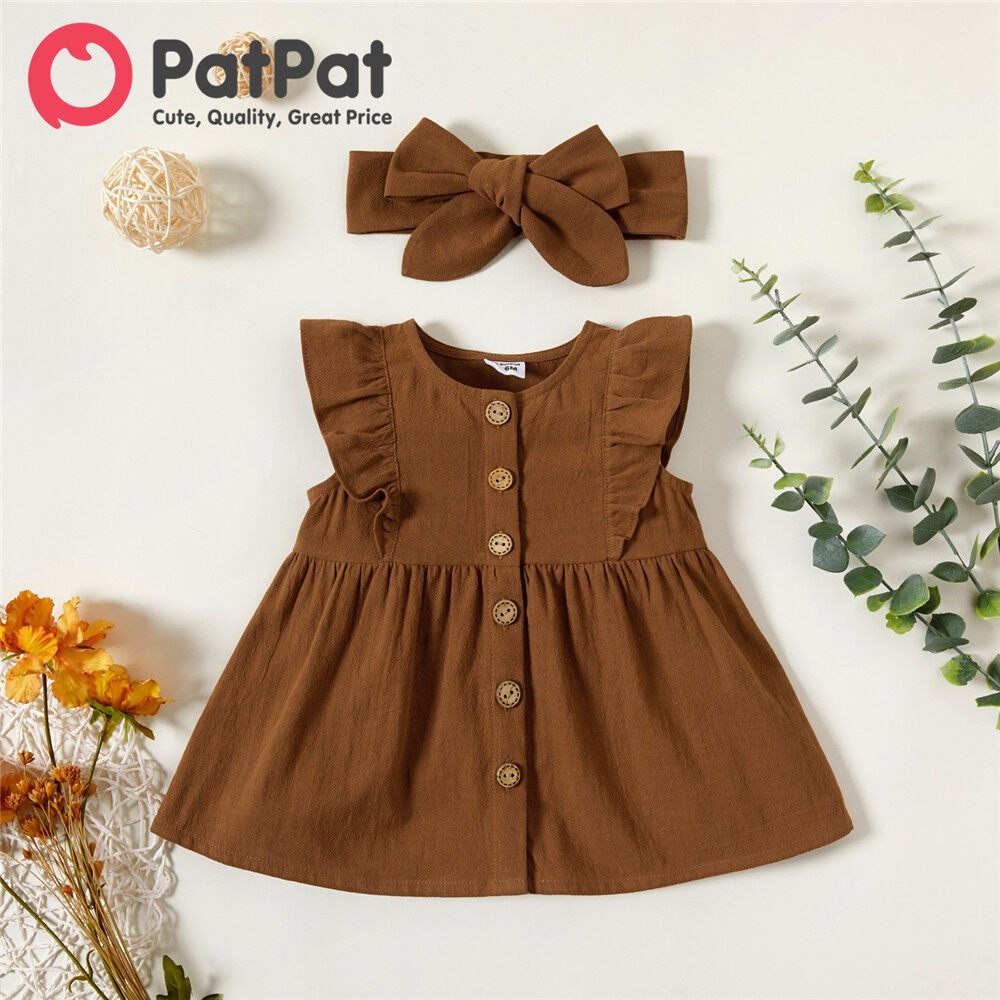PatPat Baby Girl Clothes Baby Girl Sleeveless Floral Sweet Dress with Headband for 3-24 Months