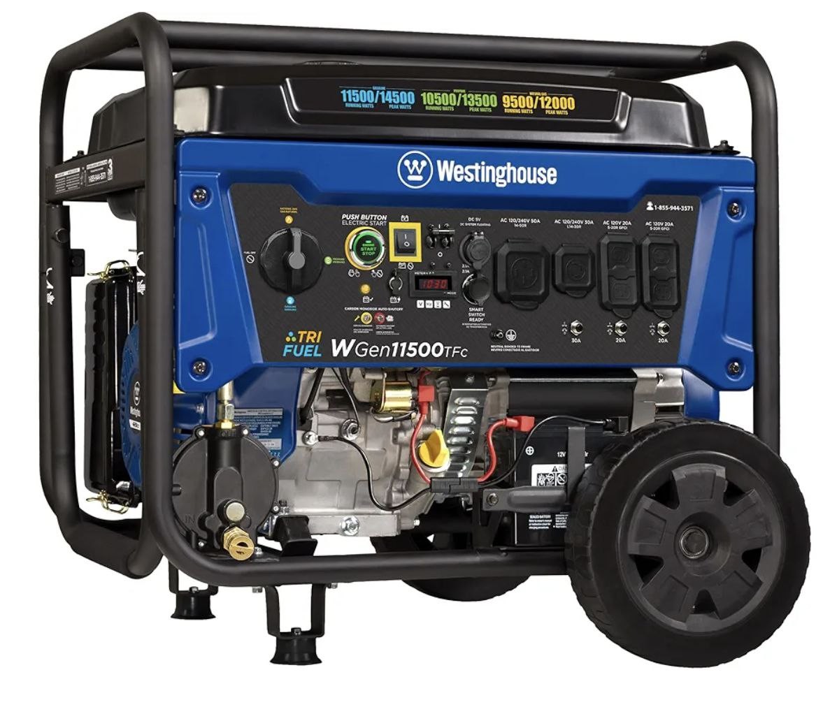 Westinghouse Outdoor Power Equipment 14500 Peak Watt Tri-Fuel Home Backup Portable Generator, Remote Electric Start, Transfer Switch Ready, Gas, Propane, and Natural Gas Powered