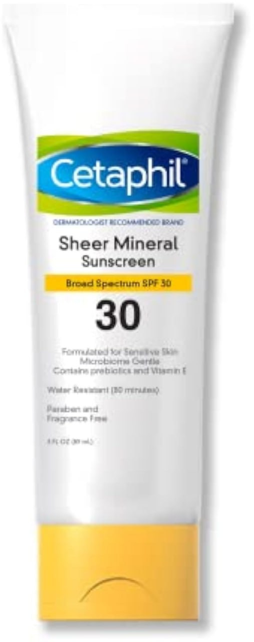 CETAPHIL Sheer Mineral Sunscreen Lotion for Face & Body, 3 fl oz, 100% Mineral Sunscreen: Zinc Oxide & Titanium Dioxide, Broad Spectrum SPF 30, For Sensitive Skin