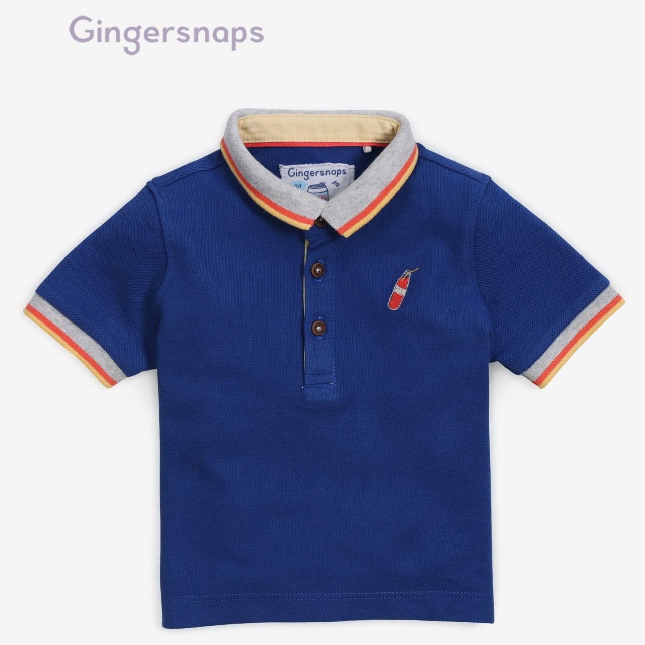Gingersnaps Baby Boys' Tricolour Collar Polo with Soda Bottle Embroidery