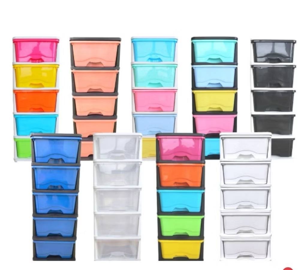 Modern 5 Tier Transparent & Mix Color Plastic Drawer Cabinet Plastic Storage Organizer Plastic Cabinet Ready Stock