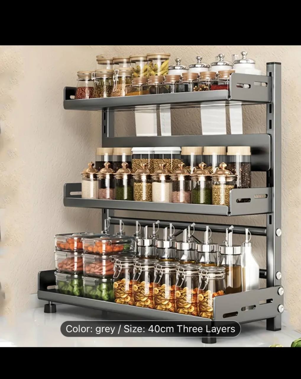 Versatile 2/3-Tier Metal Spice Rack & Utensil Organizer - Carbon Steel, Countertop Storage for Kitchen Essentials