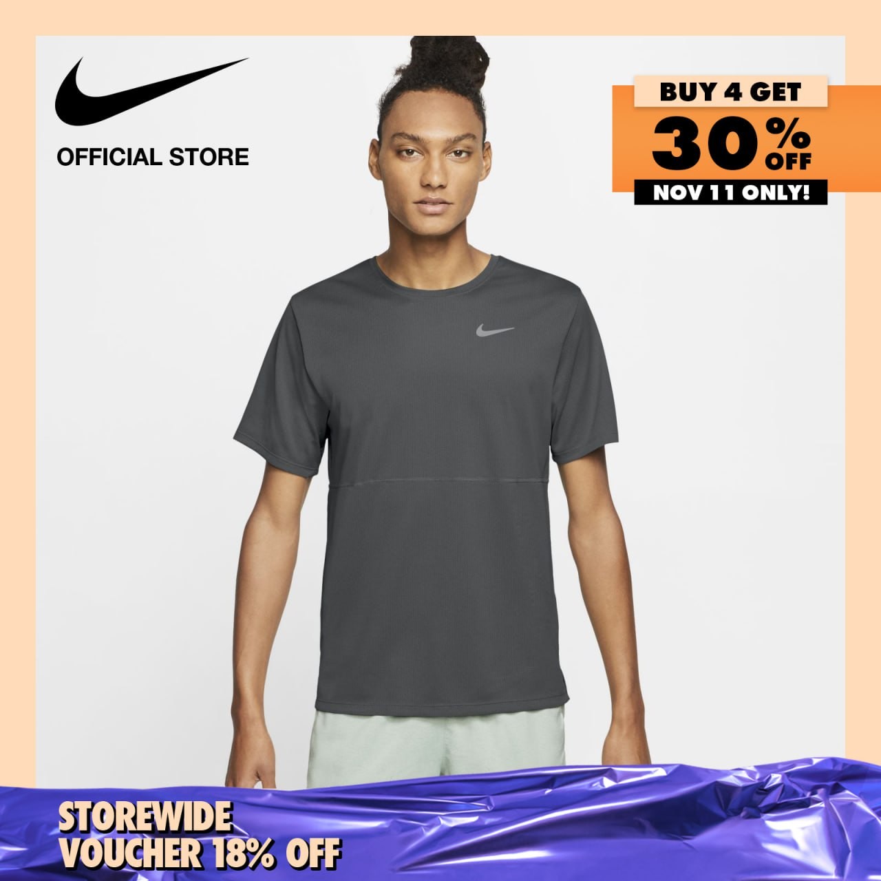 Nike Men's Breathe Dri-FIT Running Top - Grey
