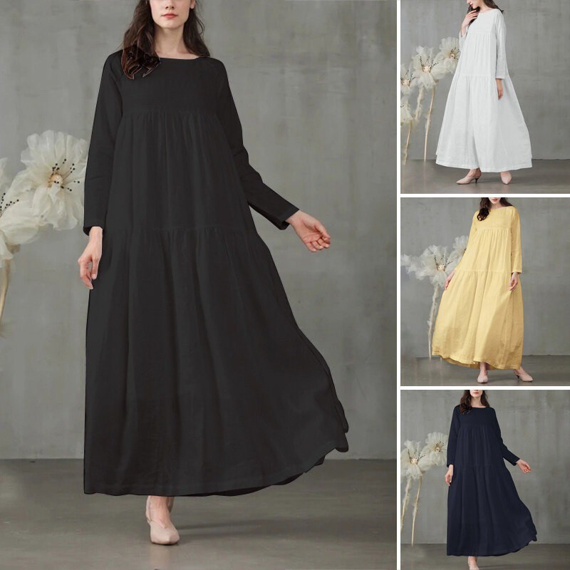 Rulfepy ZANZEA Women Summer Swing Tiered A-Line Long Maxi Dress Beach Club Party Kaftan