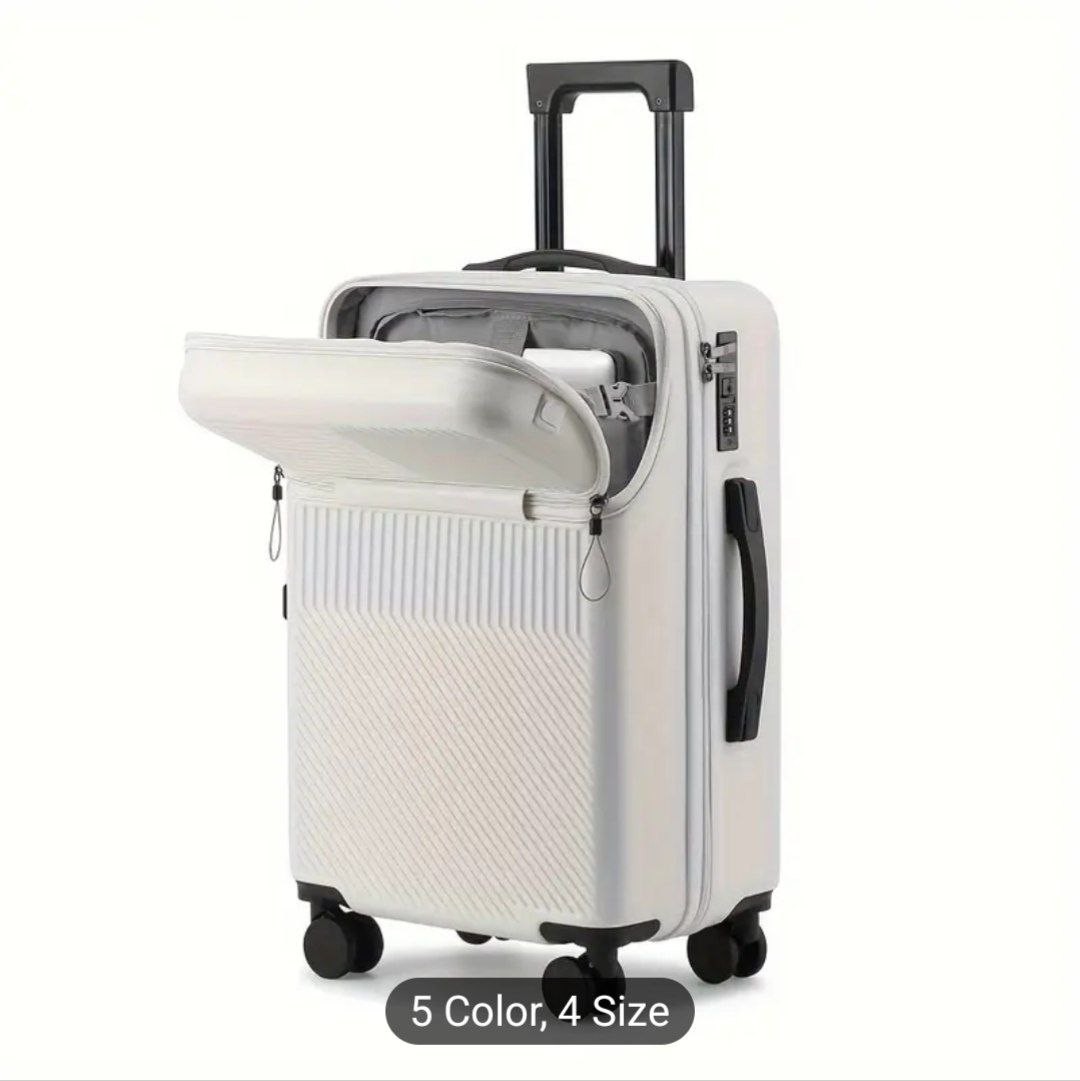 4 Sizes 50.8/55.88/60.96/66.04 cm ABS+PC High-Strength Bearing Trolley Case Folding Cup Holder+USB Charging Port+Front Opening Multifunctional Luggage Case Universal Password Lock Boarding Case Check-