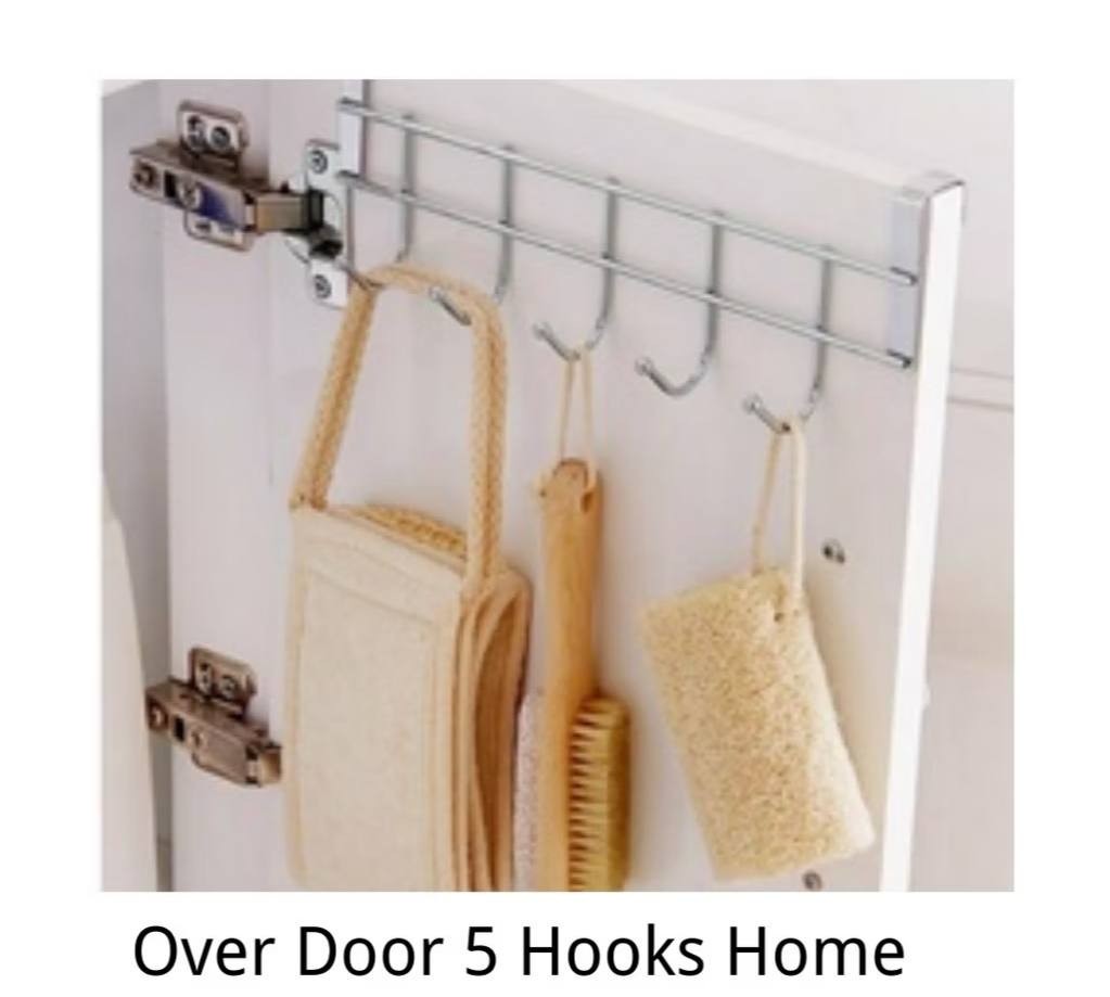 Over Door 5 Hooks Home Bathroom Organizer Rack Clothes Coat Towel Hanger Stainless Steel Ready Stock
