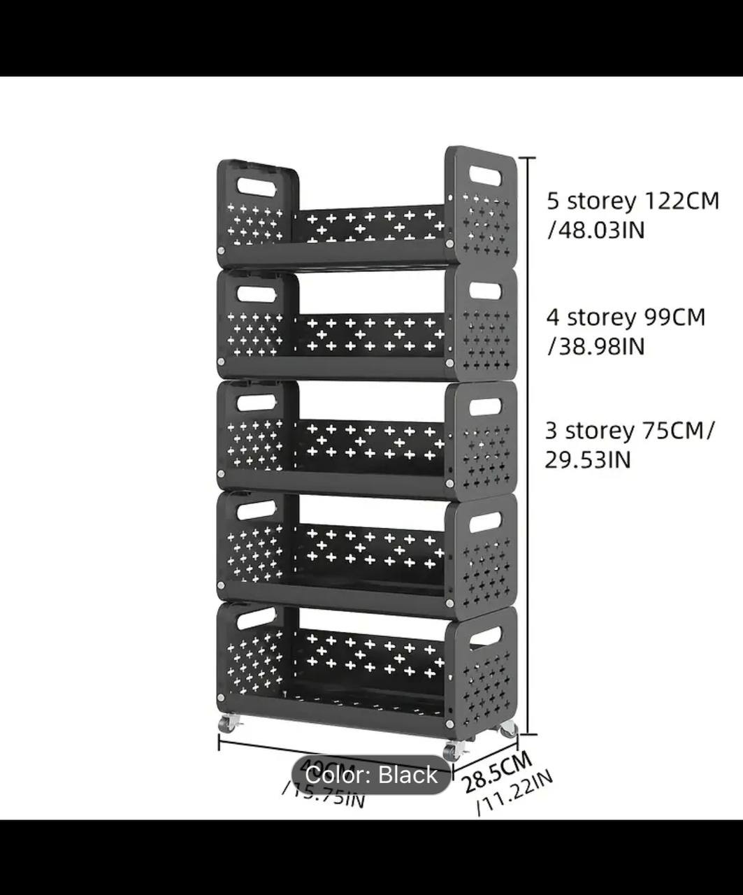 4 Tier Rolling Tool Organizer - 360� Swivel, Black/White, Multi-Functional with Perforated Design, Durable Polypropylene Back, Stand on Workshop or Garage Floor, Box,Cabinet,Rack for Outdoor Storage  