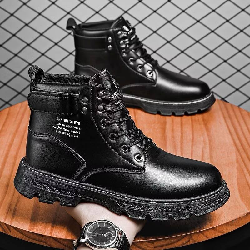 Martin Boots Men's High-Top British Style Casual Shoes 2023 New Style Spring Trendy Black Cargo Leather Boots