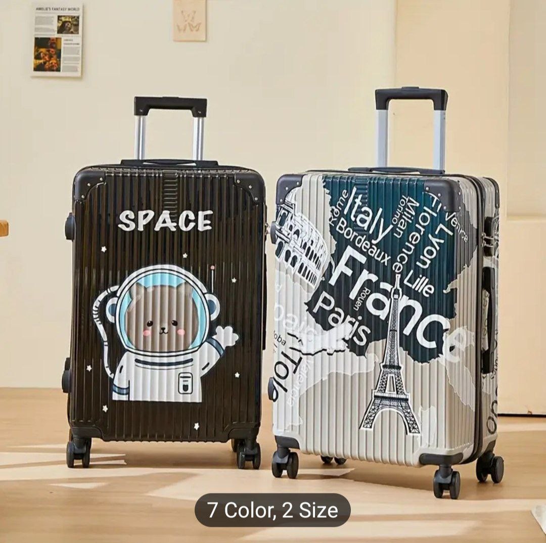 Fashion Graffiti 24-Inch Large Capacity Luggage with Spinner Wheels, TSA Lock, and Retractable Iron Handle - Durable PC+ABS Hard Shell, Zipper Closure, Black/White