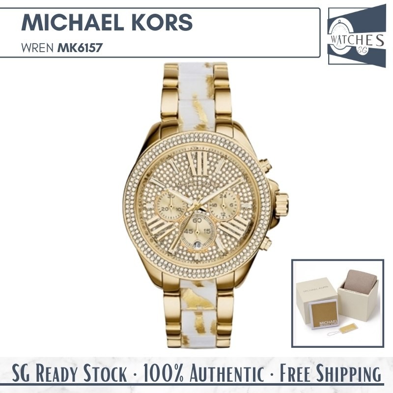 (SG LOCAL) Michael Kors MK6157 Wren Crystal Chronograph Stainless Steel Women Watch