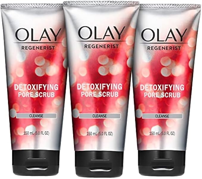 Facial Cleanser by Olay Regenerist, Detoxifying Pore Scrub & Exfoliator, 5 Fl Oz (Pack of 3)