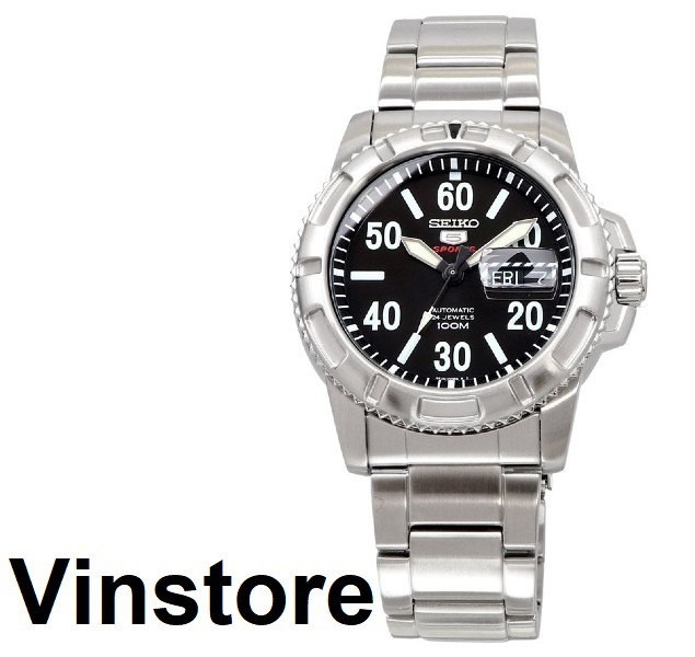 [Vinstore] Seiko 5 Sports SRP213K1 Automatic Analog Stainless Steel Black Dial Men Watch SRP213 SRP213K
