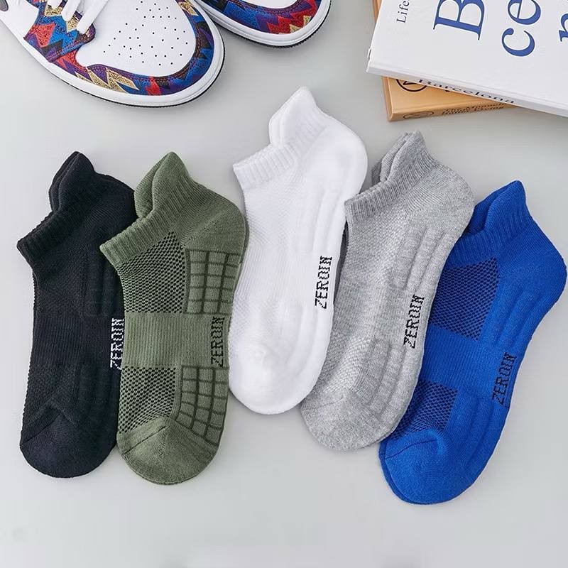 Solid Color Socks Men's Summer Towel Bottom Sports Socks Breathable Sweat-Absorbent Deodorant Basketball Socks Men's Low