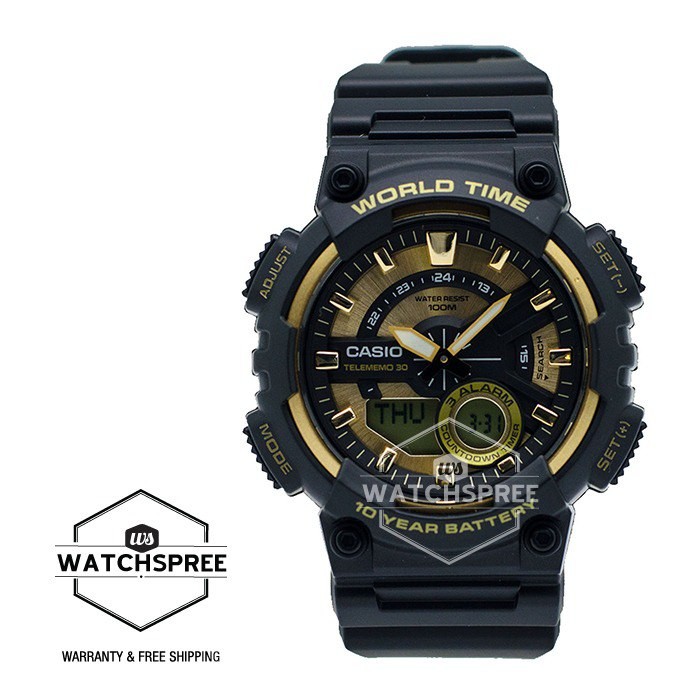 [Watchspree] Casio Standard Analog Digital Black Resin Band Watch AEQ110BW-9A AEQ-110BW-9A