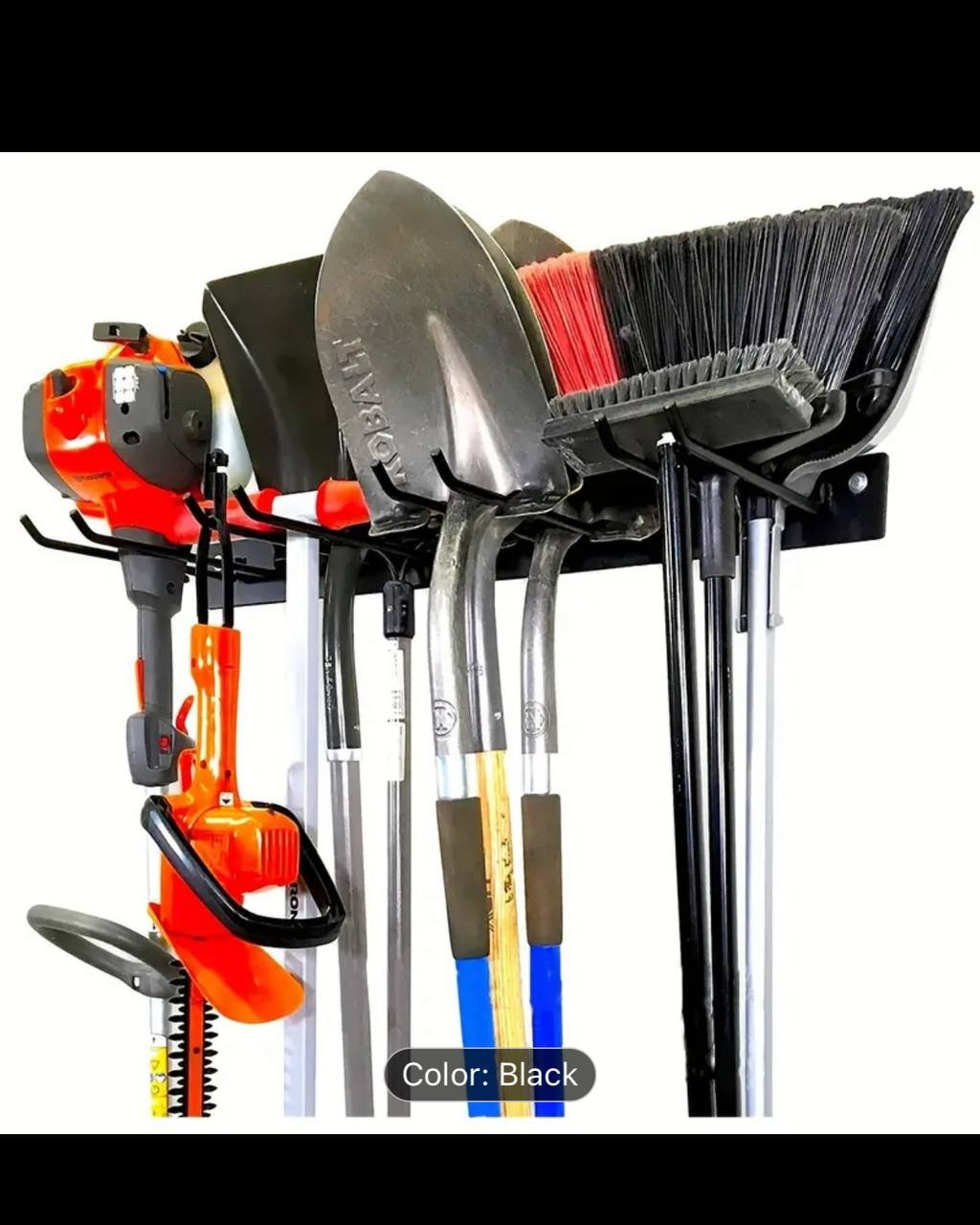 Heavy-Duty Iron Wall-Mounted Tool Organizer - Space-Saving Storage Rack for Shovels, Rakes, Brooms & Hoses - Durable with Powder-Coated Finish