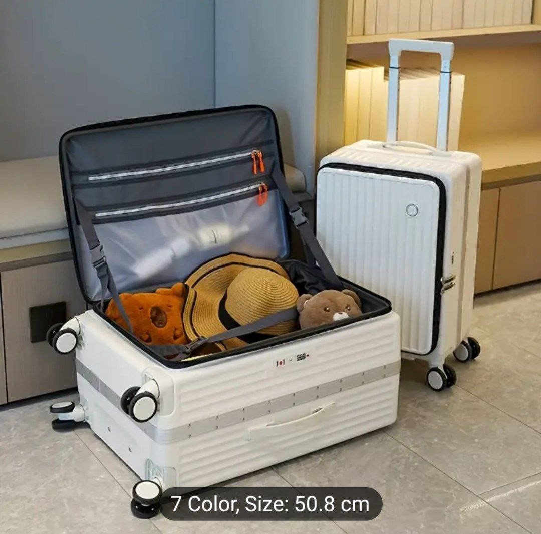 20-Inch Expandable Carry-On Luggage with Wheels, Airline Approved, Top Opening, Hard Shell Suitcase in White/Ivory/Red/Black - Durable ABS+PC, Smooth Aluminum Spinner Wheels, Secure Combination Lock