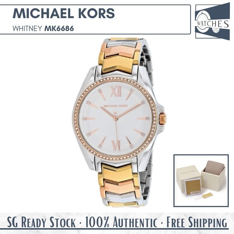 (SG LOCAL) Michael Kors MK6686 Whitney Crystal Quartz Stainless Steel Women Watch