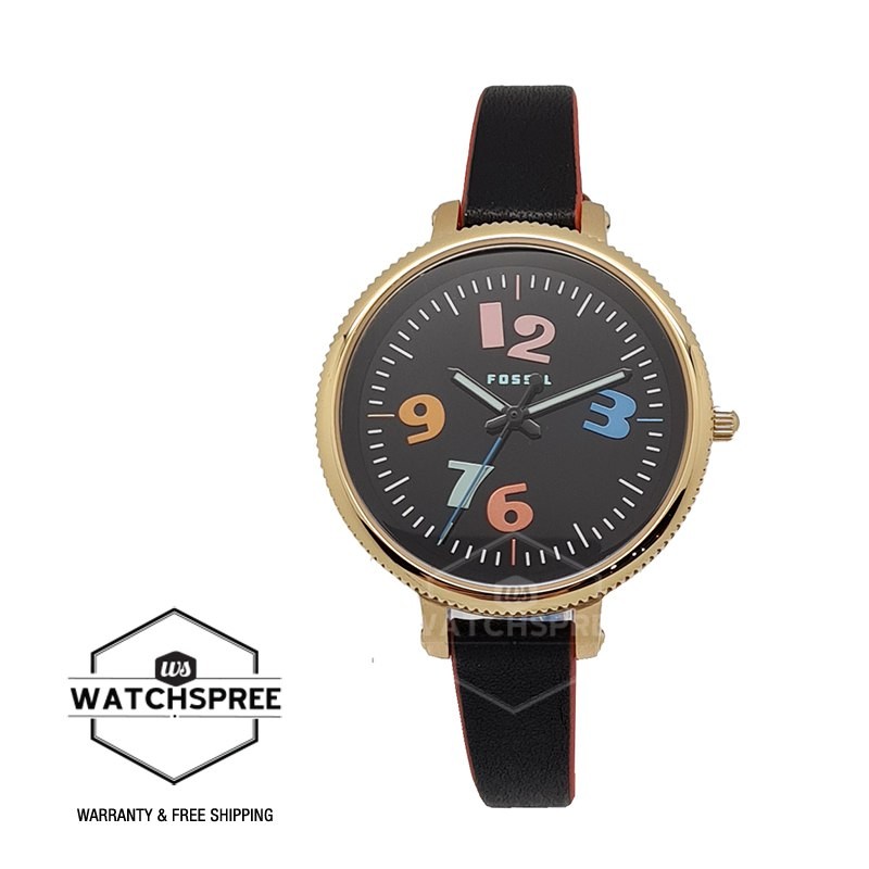 [Watchspree] Fossil Ladies' Monroe Three-Hand Black Leather Watch ES4963