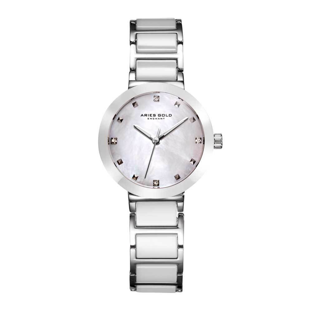 ARIES GOLD ENCHANT PERSIA SILVER STAINLESS STEEL L 5006Z S-MP WHITE CERAMIC WOMEN'S WATCH