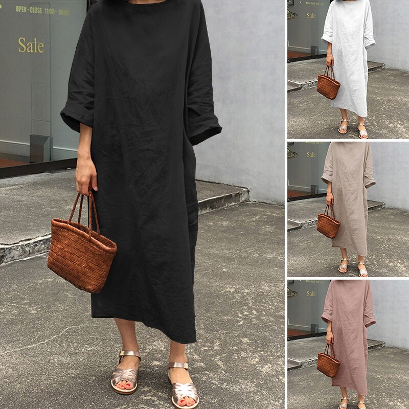 Rulfepy ZANZEA Women Fashion Holiday Travel Kaftan Caftan Ladies Long Sleeve Maxi Dress