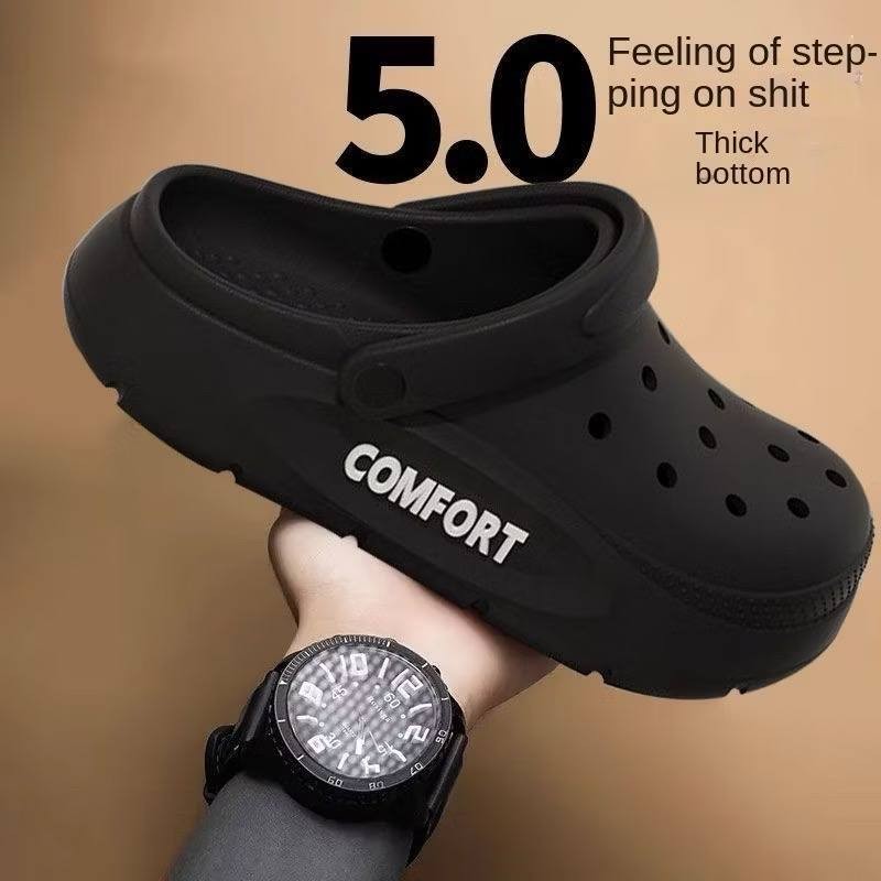 New Trendy Thick-Soled Hole Shoes Letter Pattern EVA5.0CM Men's Anti-Slip Sandals Outdoor Thick-Soled Wear-Resistant Deod