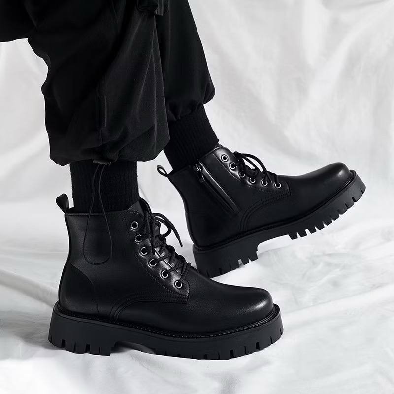 Men's autumn shoes Martin boots men's British high-top leather shoes casual leather shoes Korean style with black leathe