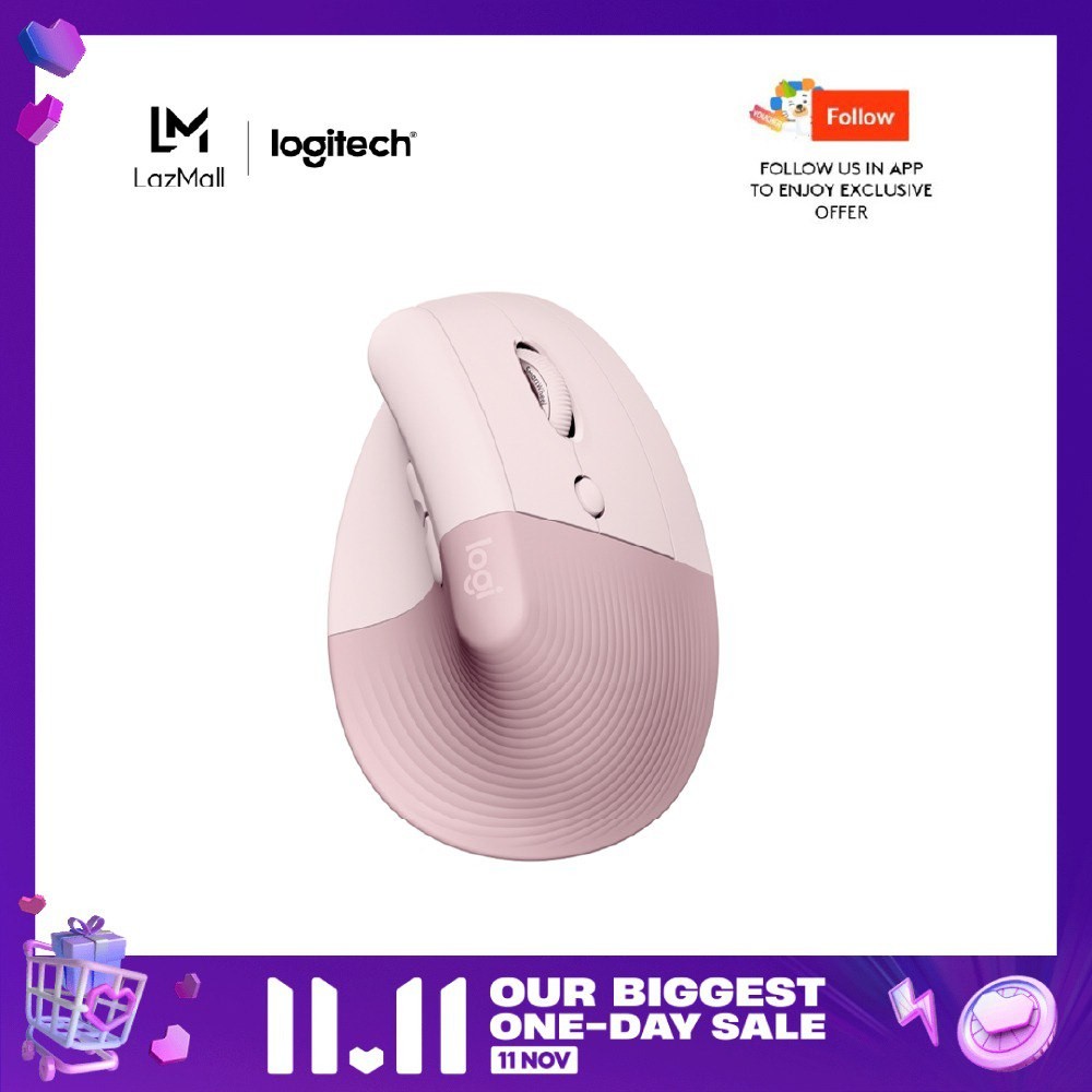 Logitech Lift Vertical Ergonomic Mouse, Wireless, Bluetooth or Logi Bolt USB receiver, Quiet clicks, 4 buttons, compatible with Windows/macOS/iPadOS, Laptop, PC