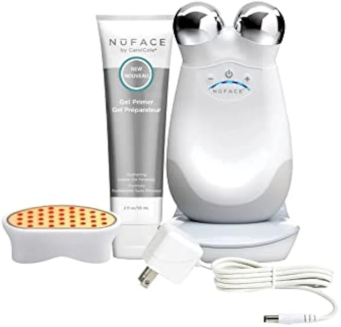 NuFACE Trinity and LED Wrinkle Reducer Attachment Set – Facial Toning Device with LED Red Light Attachment and Hydrating Leave-On Gel Primer (2 FL Oz)