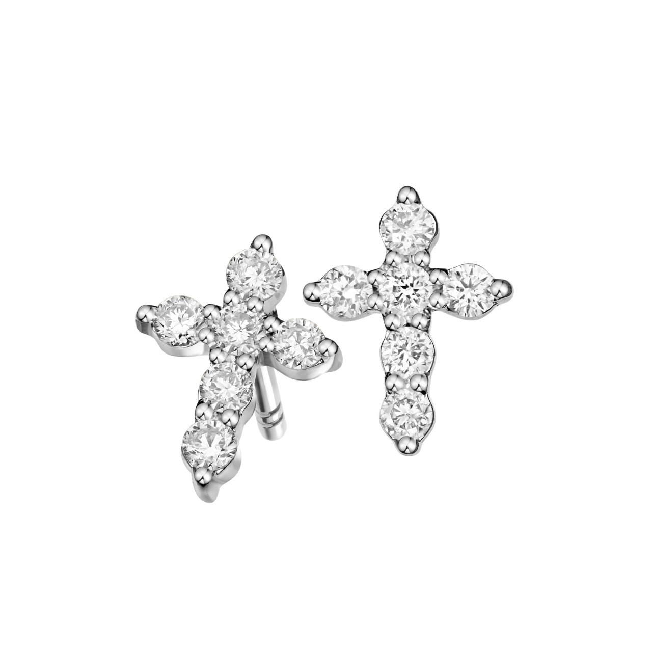 Goldheart Classic Cross Diamond 14K White Gold Earrings