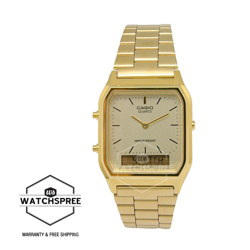 [Watchspree] Casio Vintage Series Standard Analog Digital Gold Stainless Steel Band Watch AQ230GA-9D AQ-230GA-9D