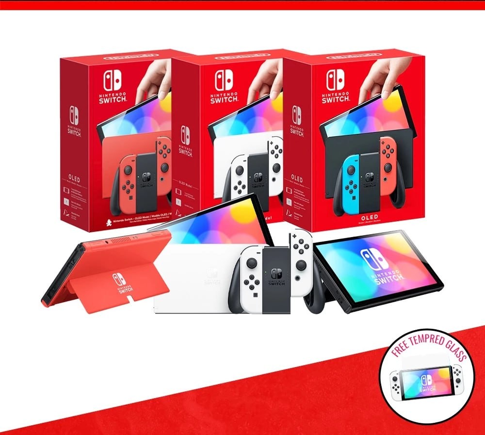 NSW Nintendo Switch OLED Maxsoft Console White/Neon [Free Tempered Glass + 1 Year Warranty]