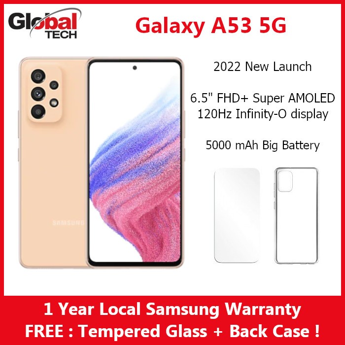 Samsung Galaxy A53 5G 128GB + 8GB Ram or 256GB + 8GB Ram (1 Year Singapore Samsung Warranty) (FREE : TEMPERED GLASS + BACK CASE)