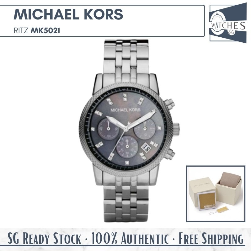(SG LOCAL) Michael Kors MK5021 Ritz Pearl Chronograph Stainless Steel Women Watch