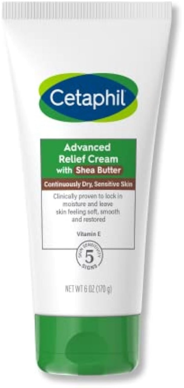 CETAPHIL Advanced Relief Cream with Shea Butter, 6 oz, For Continuously Dry, Sensitive Skin, 48 Hour Hydration, All Skin Tones & Types, Hypoallergenic, Fragrance Free