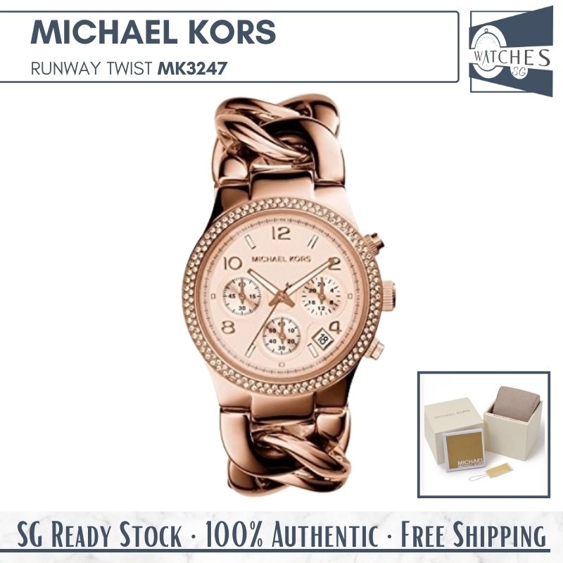 (SG LOCAL) Michael Kors MK3247 Runway Twist Crystal Chronograph Stainless Steel Women Watch