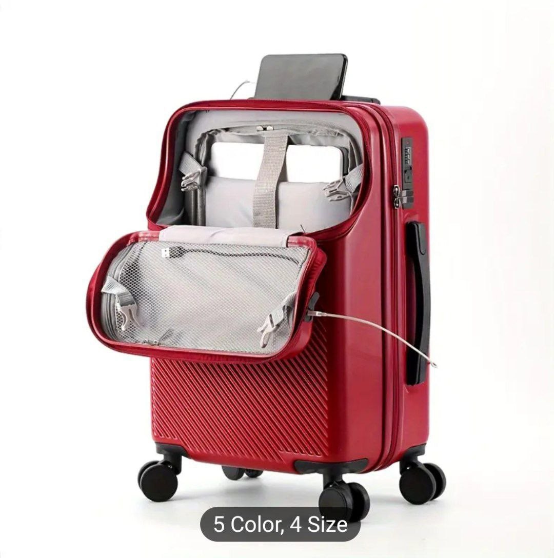 Introducing The Latest Collection Of Compact And Lightweight Carry-on Luggage, Featuring A Front-opening Design, Telescopic Handle, Cup Holder, And Password Lock. Perfect For Your Travel Needs. Availa