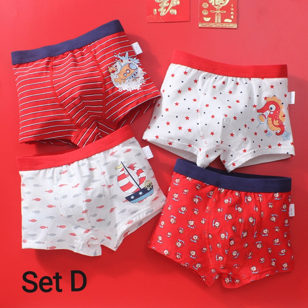 (SG Seller) 4 Pcs Boys Underwear Children Underpants High Quality Kids Boxer Cotton Baby Panties Teenager Toddler Underwear