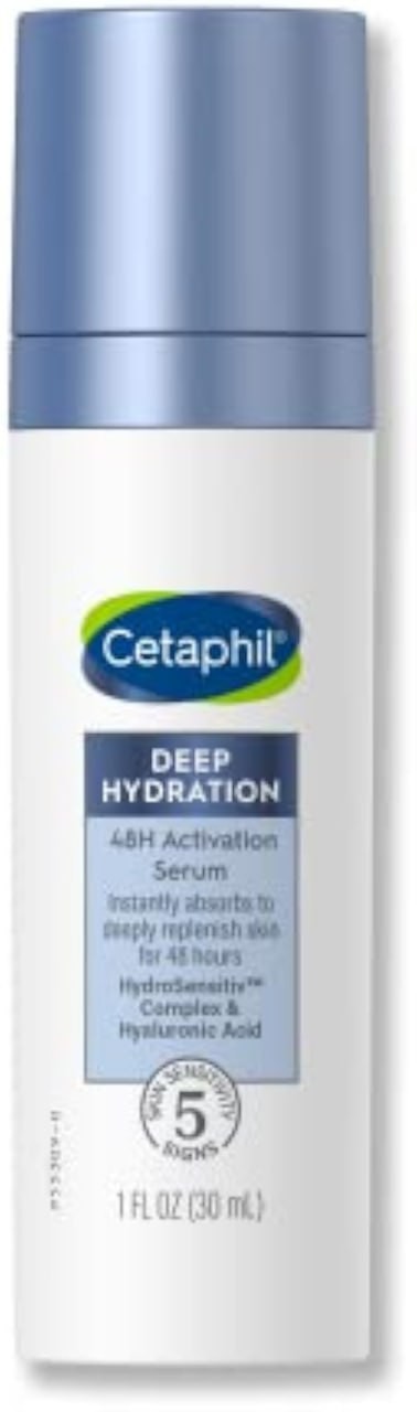 CETAPHIL Deep Hydration Fragrance Free 48 Hour Activation Serum, 1 fl oz, 48Hr Dry Skin Face Moisturizer for Sensitive Skin, With Hyaluronic Acid, Vitamin E & B5, Dermatologist Recommended