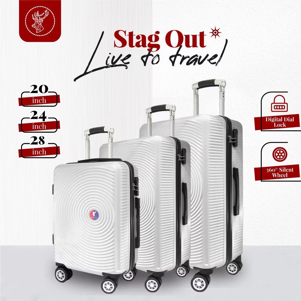 Stag-Out Universal Star 3in1 Travel Luggage Bag ABS Hard Case lightweight suitcase (20/24/28") Silver