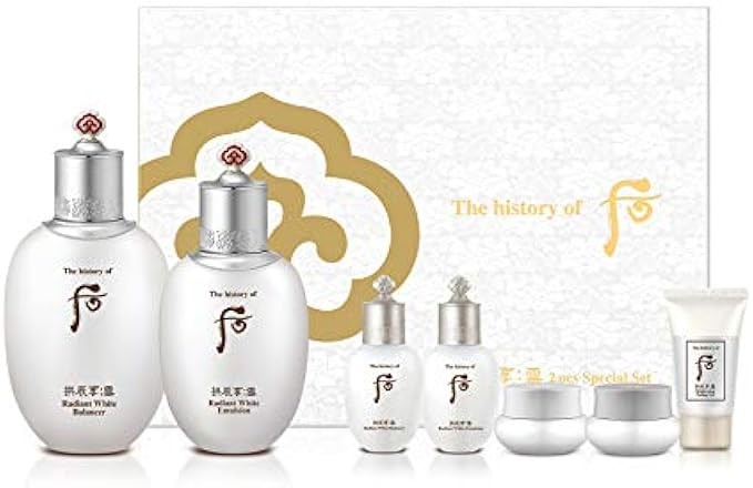 The History of Whoo Gongjinhyang Seol Special Set | Brightening Skincare Set for Instant Skin Radiance & Luminosity | Contains Gongjinhyang Seol Balancer, Lotion, Essence, Corrector, Cream & Sunscreen